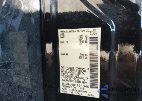 2017 Nissan Maxima 3.5 Sv z USA, uszkodzony, nr VIN 1N4AA6AP1HC393040